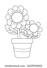 Flower coloring pages for kids. Cute line drawing flowers. Printable flower coloring book. Coloring book for kids. Hand drawn colouring, vector illustrations. Flower vector.
