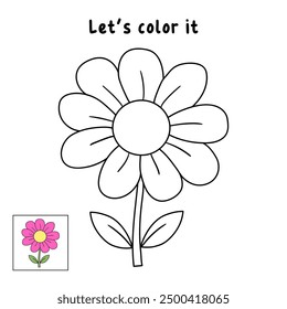 Flower coloring pages for kids. Trace and color flower. Flower outline illustration. Coloring page outline. Flower tracing worksheet. Kindergarten and preschool activity.