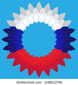 Flower in the colors of the Russian flag. Vector illustration of a wreath flower. Flower of leaves in the colors of the Russian flag. Symbols, the flag of Russia.