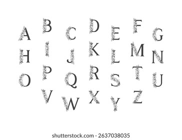 Flower combined with alphabet for logo and sign. Line art floral drawing design element
