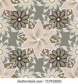 Flower composition. -beige, gray and neutral flowers. Vector pattern. Floral collage. Nature. Nice pattern in the small flower. Floral background.