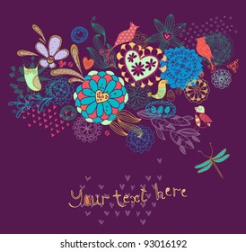 Flower composition with Birds