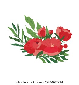 Flower composition. A bouquet of peonies. Logo element, element for the design of cards, invitations, business cards. Vector color illustration.