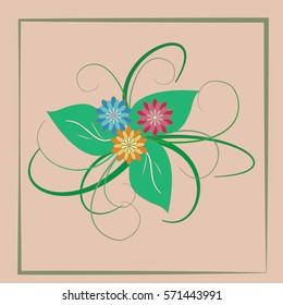 Flower composition card. Illustration floret on beige background. Cute delicate sign symbol spring. Colorful template for prints, textiles, wrapping, wallpaper etc. Design element Vector illustration