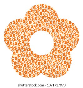 Flower composition of dollar symbols and sphere dots. Vector banking icons are arranged into flower composition.