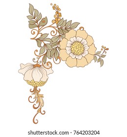 Flower composition. Elements for design in art nouveau style, vintage, old, retro style. Stock vector illustration.