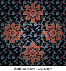 Flower composition. Floral background. Nature. -black, orange and blue flowers. Nice pattern in the small flower. Floral collage. Vector pattern.