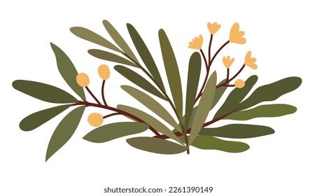 Flower composition for greeting cards, backgrounds and dividers. Hand drawn vector greenery
