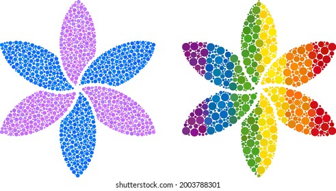 Flower composition icon of round items in variable sizes and spectrum color hues. A dotted LGBT-colored flower for lesbians, gays, bisexuals, and transgenders. Vector icon in LGBT flag colors.