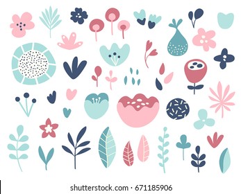 Flower composition. Set design decoration elements for wedding, fashion. organic and nature products. Flat design. White background isolated. Vector illustration. Collection flowers, leafs, plants 