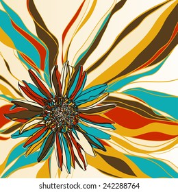 Flower composition with strips background. Vector illustration.