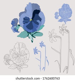 Composición de las flores. Para los textiles, papel pintado, decoración.