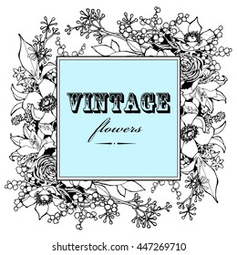 flower composition; vintage frame from flowers