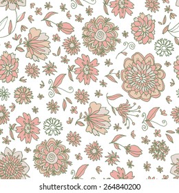Flower concept vintage seamless pattern with floral ornament  on white background in vector. Seamless pattern can be used for wallpapers, pattern fills, web page backgrounds,surface textures.