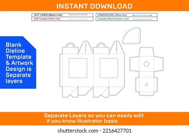 Flower cone box dieline template and 3D box and color changable