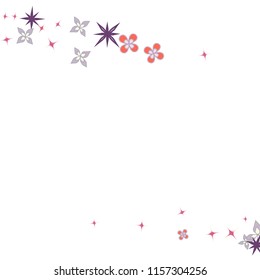 Flower confetti vector horizontal border. Scatter of colored floral elements. Dynamic vector illustration for holiday celebration decorations, paper packaging, textile, covers.