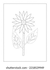 Flower  continue the pattern with pen, dotted line practice worksheet for preschoolers