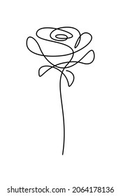 Flor en estilo de dibujo de línea continua. Flor de rosa diseño lineal negro minimalista aislado en fondo blanco. Ilustración del vector