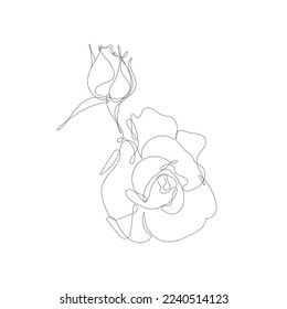 Flower in continuous line art drawing style. Rose flower minimalist black linear design isolated on white background.