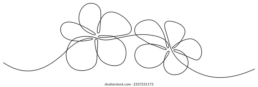 Flower continuous line art drawing. Plumeria one line symbol. Frangipani blossom. Vector illustration isolated on white.