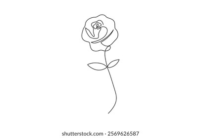 Flower in continuous line art drawing style. Rose flower minimalist black linear design, Abstract rose in continuous line art drawing style.