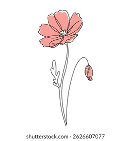 Flower in continuous line drawing style. Floral concept line art. Hand drawn vector illustration for wedding invitation poster card Editable stroke