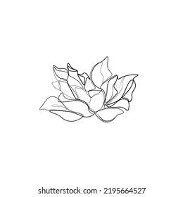 Flower continuous line drawing, tattoo, print for clothes and logo design, decorative flower silhouette single line on a white background, isolated vector illustration.