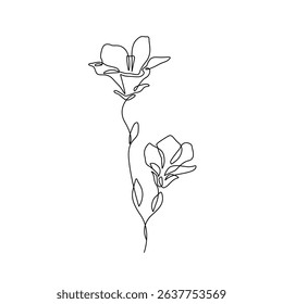 Flower Continuous One Line Drawing. Line Art Floral Design. Abstract Line Drawing of Simple Flower. Stylized Botanical Vector Illustration. Not AI