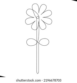 Flower. Continuous single one line art style isolated on white background. Minimalism hand drawn style. White and black