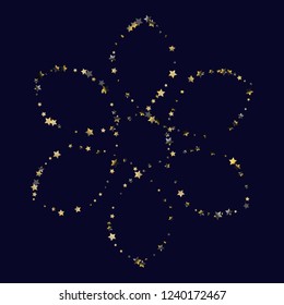 Flower contour from stars confetti. Isolated gradient celestial elements. Platinum chrome metal shine. Iridescent glitter festive celebration vector template for decorations.