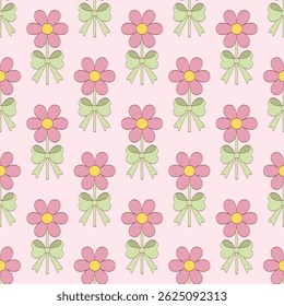 Flower Coquette Bow Seamless Pattern. Perfect for Prints, Wrapping Paper, Wallpaper, Textiles, Stationery, and Fabric.