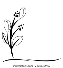 Flower corner border design with tulip design. Vector isolated on white background.