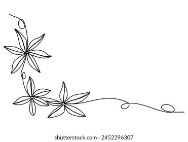 Flower corner frame. One line drawing vector illustration.