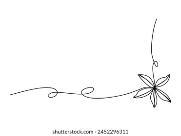 Flower corner frame. One line drawing vector illustration.