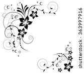 Flower corner in vector. Black flowers on white background. Flowery invitation card. Background with floral elements. 