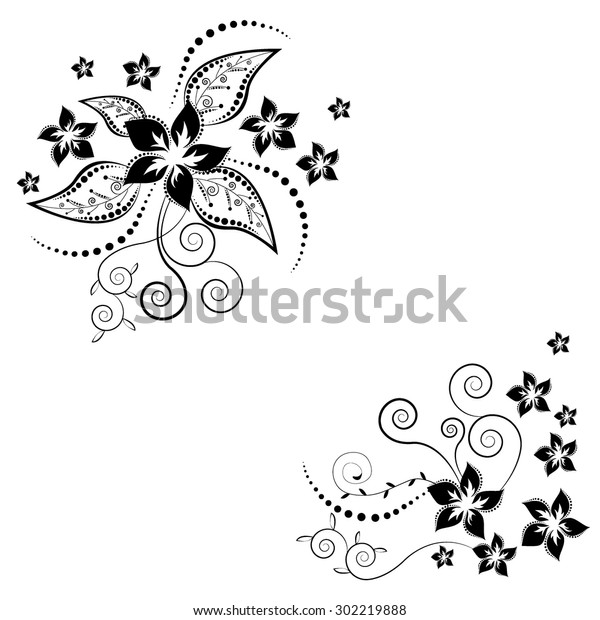 Flower Corner Vector Black Flowers On Stock Vector Royalty Free