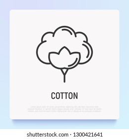Flower of cotton thin line icon. Modern vector illustration of symbol for textile.