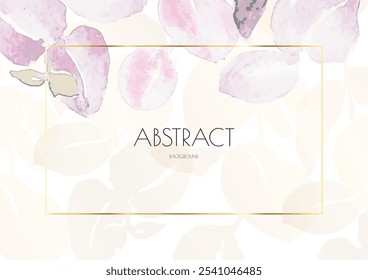 floraler Hintergrund. Floral Vector Aquarell Abstraktes Design. Spring verlässt Kunstposter mit goldenen Rahmen. Einfache Sommergrusseinladung. Botanische Vorlage für elegante Karten. Einfaches Luxusposter