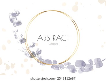 floraler Hintergrund. Floral Vector Aquarell Abstraktes Design. Spring verlässt Kunstposter mit goldenen Rahmen. Einfache Sommergrusseinladung. Botanische Vorlage für elegante Karten. Luxuriöse einfache Geometrie