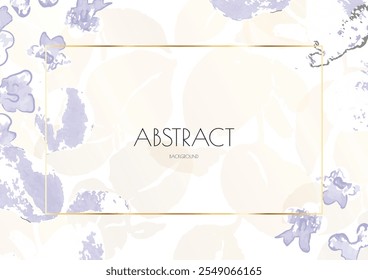 Flower Cover Background. Floral Vector Watercolor Abstract Design. Spring Leaves Art Poster with Gold Frames. Simple Summer Greeting Invitation. Botanical Elegant Card Template. Luxury Simple Geometri