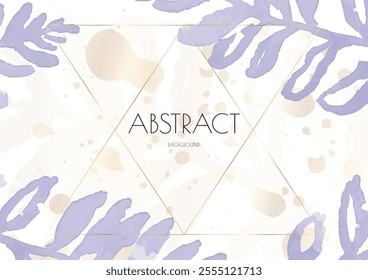 Flower Cover Background. Floral Vector Watercolor Abstract Design. Spring Leaves Art Poster with Gold Frames. Simple Summer Greeting Invitation. Botanical Elegant Card Template. Luxury Simple Geometri