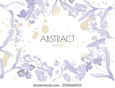 Flower Cover Background. Floral Vector Watercolor Abstract Design. Spring Leaves Art Poster with Gold Frames. Simple Summer Greeting Invitation. Botanical Elegant Card Template. Luxury Simple Geometri