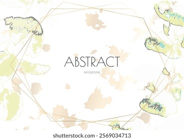 Flower Cover Background. Floral Vector Watercolor Abstract Design. Spring Leaves Art Poster with Gold Frames. Simple Summer Greeting Invitation. Botanical Elegant Card Template. Luxury Simple Geometri