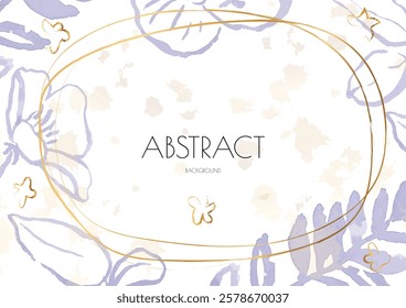 Flower Cover Background. Floral Vector Watercolor Abstract Design. Spring Leaves Art Poster with Gold Frames. Simple Summer Greeting Invitation. Botanical Elegant Card Template. Luxury Simple Geometri