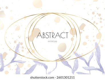 Flower Cover Background. Floral Vector Watercolor Abstract Design. Spring Leaves Art Poster with Gold Frames. Simple Summer Greeting Invitation. Botanical Elegant Card Template. Luxury Simple Geometri