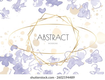Flower Cover Background. Floral Vector Watercolor Abstract Design. Spring Leaves Art Poster with Gold Frames. Simple Summer Greeting Invitation. Botanical Elegant Card Template. Luxury Simple Geometri