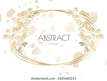 Flower Cover Background. Floral Vector Watercolor Abstract Design. Spring Leaves Art Poster with Gold Frames. Simple Summer Greeting Invitation. Botanical Elegant Card Template. Luxury Simple Geometri