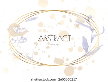 Flower Cover Background. Floral Vector Watercolor Abstract Design. Spring Leaves Art Poster with Gold Frames. Simple Summer Greeting Invitation. Botanical Elegant Card Template. Luxury Simple Geometri