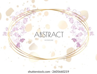 Flower Cover Background. Floral Vector Watercolor Abstract Design. Spring Leaves Art Poster with Gold Frames. Simple Summer Greeting Invitation. Botanical Elegant Card Template. Luxury Simple Geometri