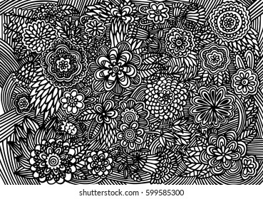 Flower cover design. Black and white hand drawn botanical illustration in vector. Ornamental template for card decoration